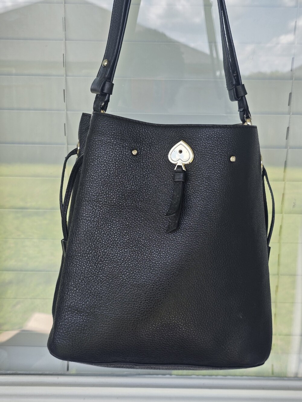 Kate Spade New York Black Pebbled Leather Shoulder Hobo Bag Spade Hardware 10x10 - Picture 3 of 16